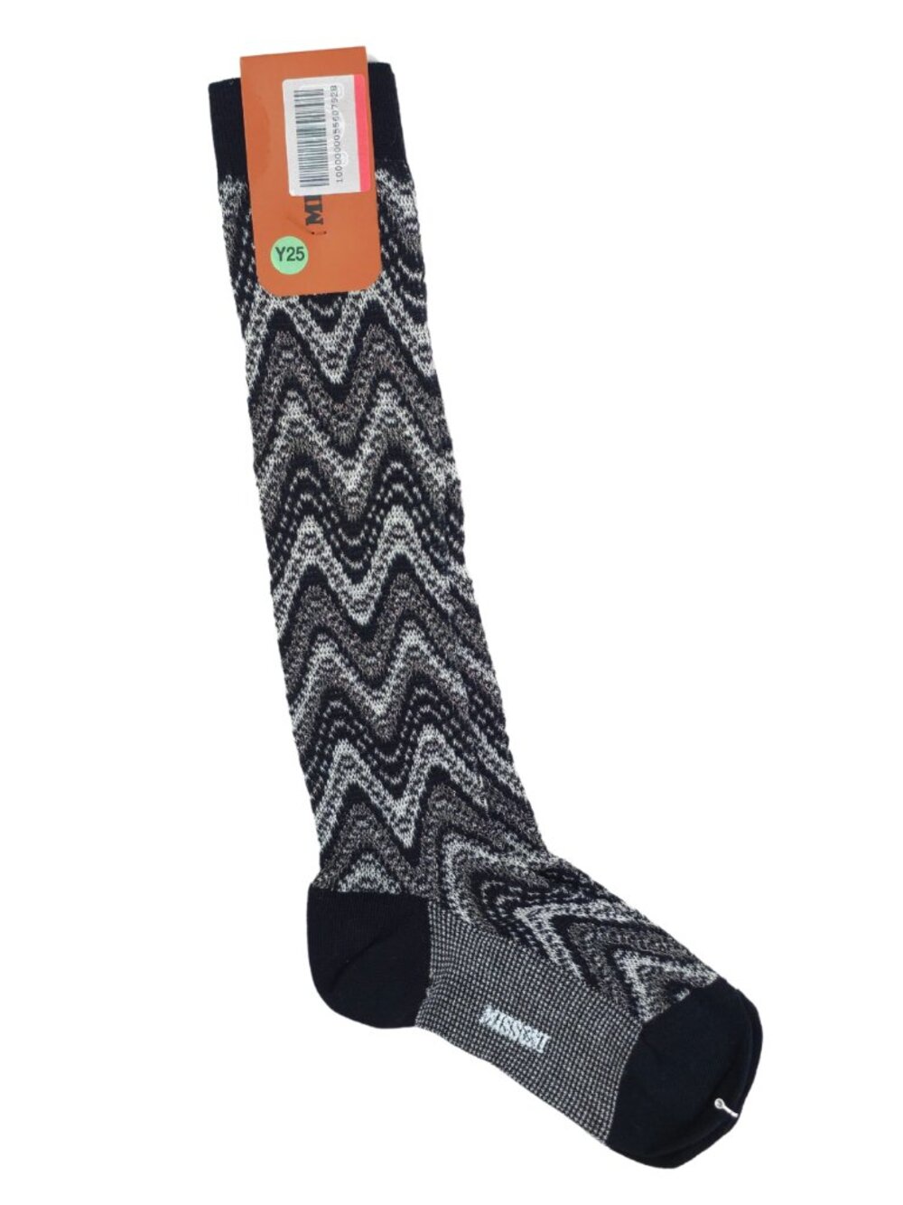 Missoni Women's Black & Silver Chevron Wave Calze-Lunghe Knee High Long Socks